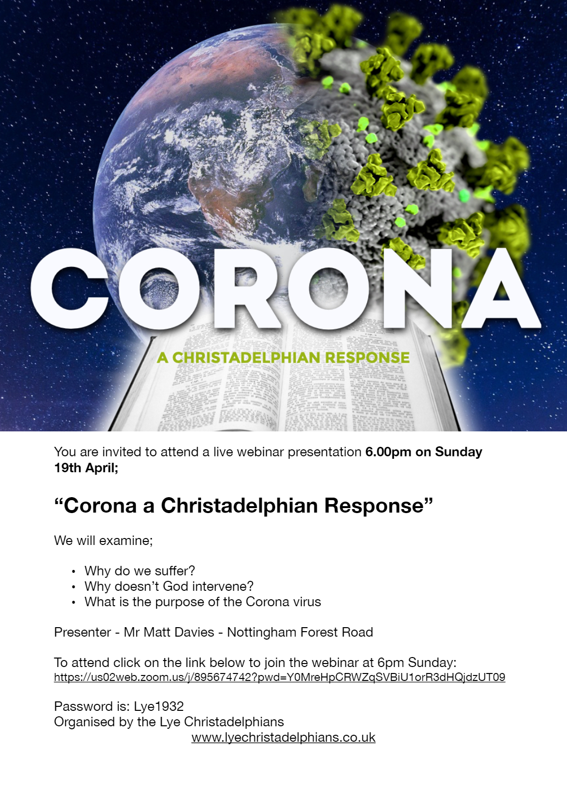 Corona Virus - A Christadelphian response